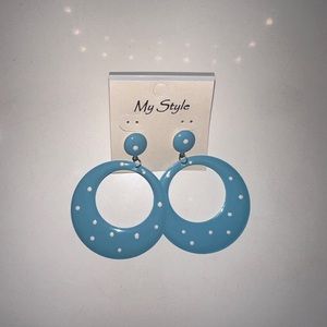 Light blue with white polka dots earrings